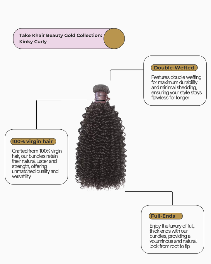 Take Khair Beauty Gold Collection 100% Human Hair Bundle - Kinky Curly