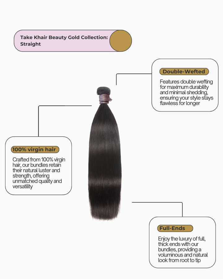 Take Khair Beauty Gold Collection 100% Human Hair Bundle - Straight