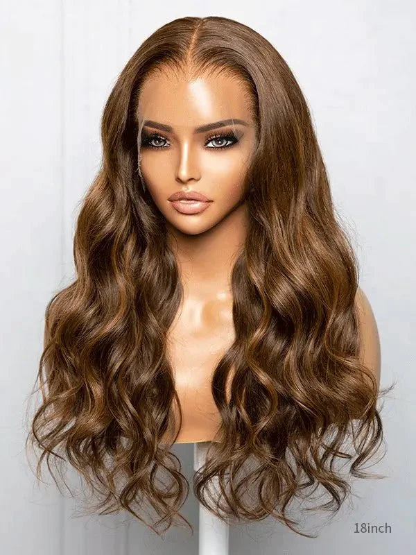 Noelle High Quality Human Hair Wig HD Lace Brown Highlights